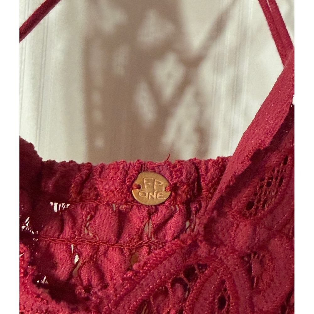 Free People FP One Adella Maxi Dress Burgundy Lace Boho Ruffle - Picture 7 of 8